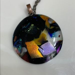 Dichroic glass necklace, beige, metallic, lavender